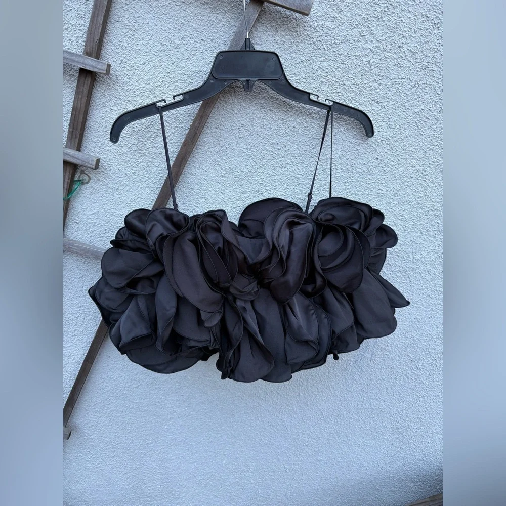 MAGDA BUTRYM X H&M RUFFLE SATIN BUSTIER TOP In Black - Picture 8 of 13